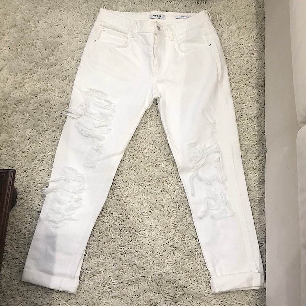 GUESS white boy fit ripped jeans
